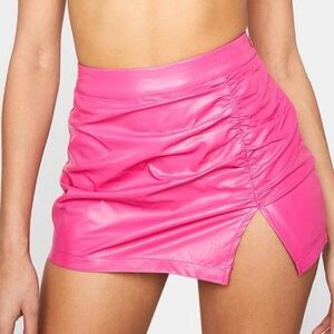 Faux Leather Hot Pink Mini Skirt